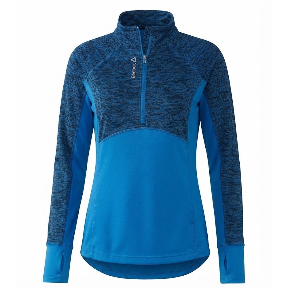 Reebok Speedwick Quarter Zip Pullover Women Size M Blue Space Dye Thumbhole